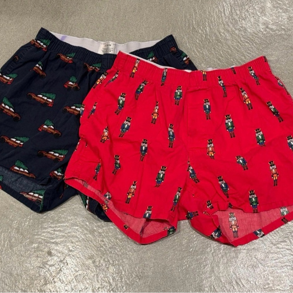 J. Crew Red Nutcracker Print & Navy Tree Boxer Shorts - 2 Pack